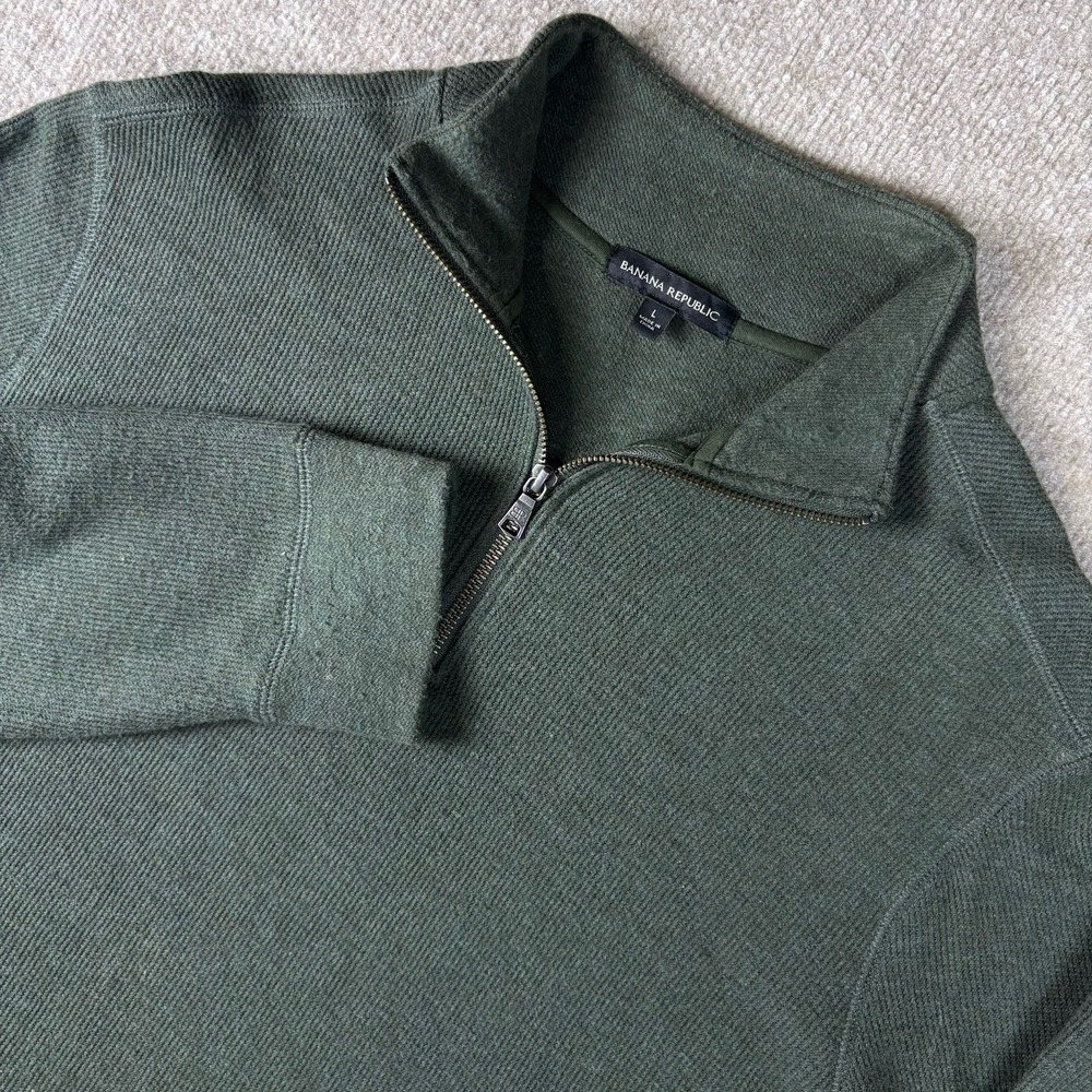 Banana Republic Mens Large Green 1/4 Zip Sweater Cotton Poly Pullover Knit